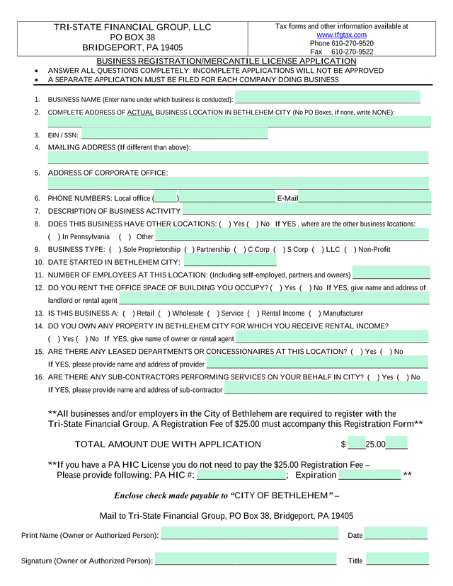 Business RegistrationMercantile License Application screenshot