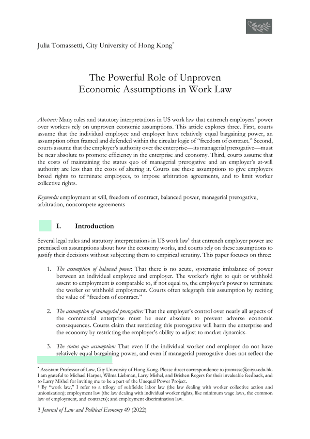 The Powerful Role Of Unproven Economic Assumptions In Work Law screenshot