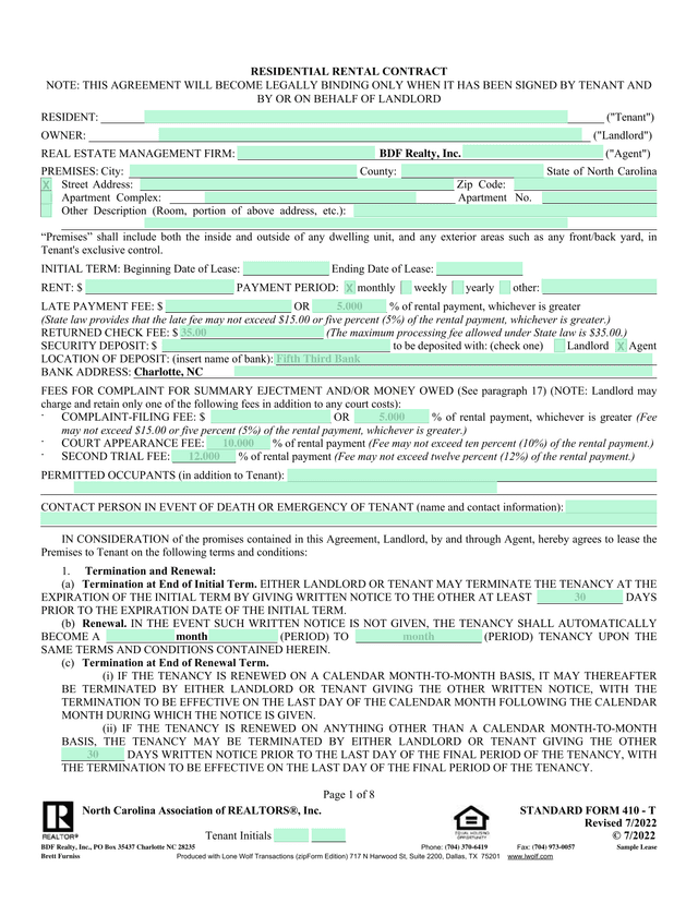 Residential Rental Contract screenshot