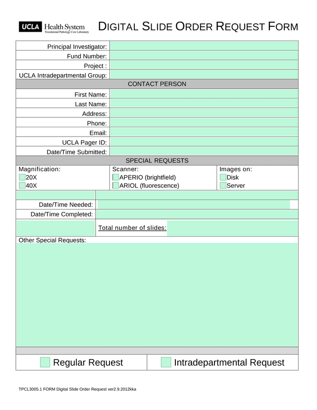 DIGITAL SLIDE ORDER REQUEST FORM screenshot