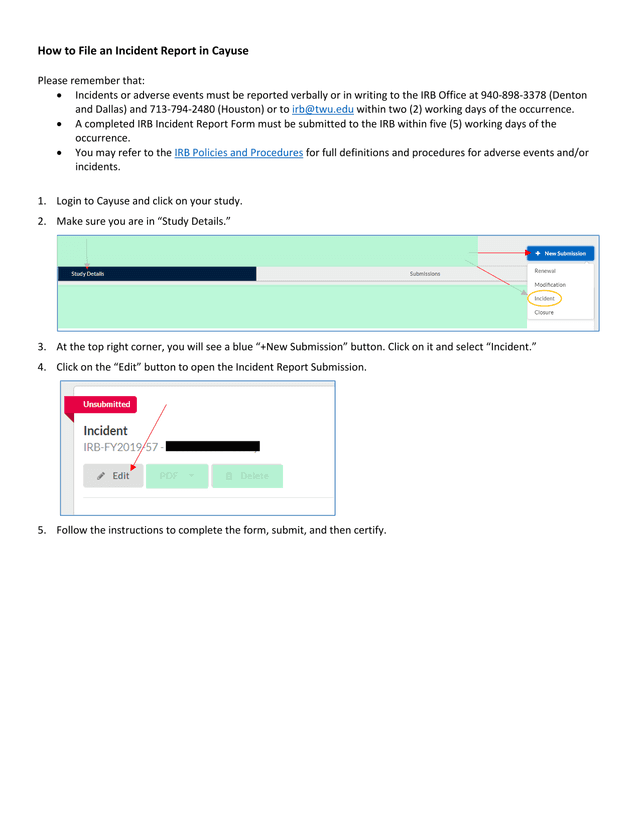 How To File An Incident Report In Cayuse screenshot