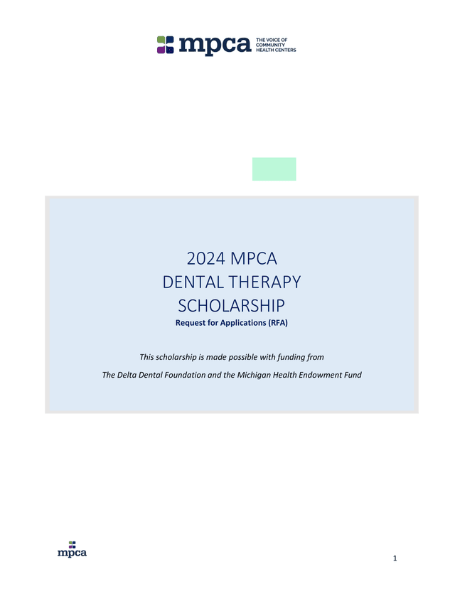 2024 MPCA Dental Therapy Scholarship Request For Applications (RFA) screenshot