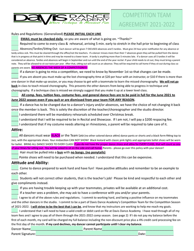 Competition Team Agreement screenshot