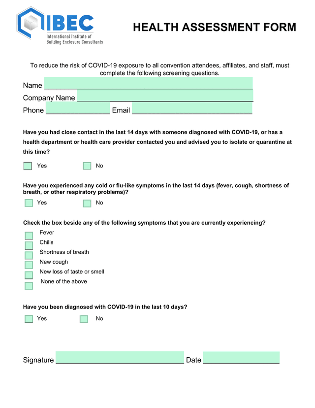HEALTH ASSESSMENT FORM screenshot
