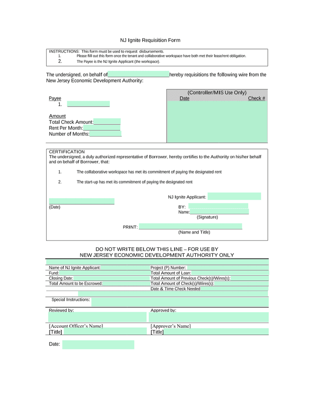 NJ Ignite Requisition Form screenshot