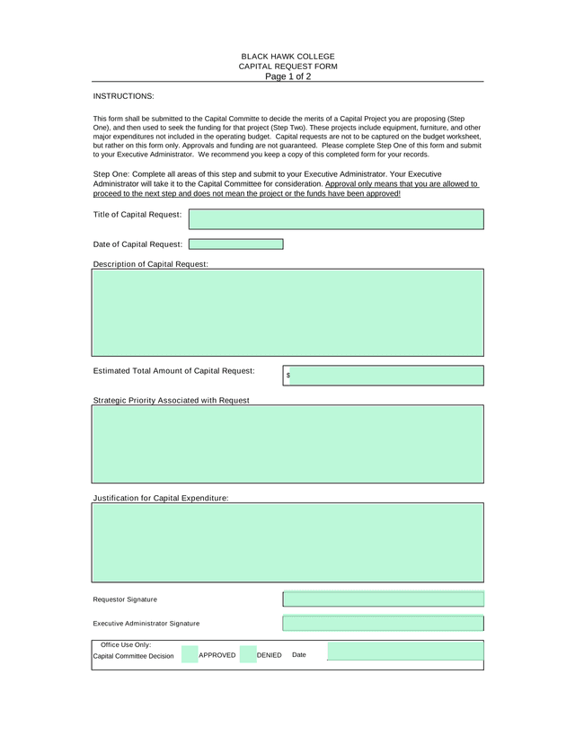 CAPITAL REQUEST FORM screenshot