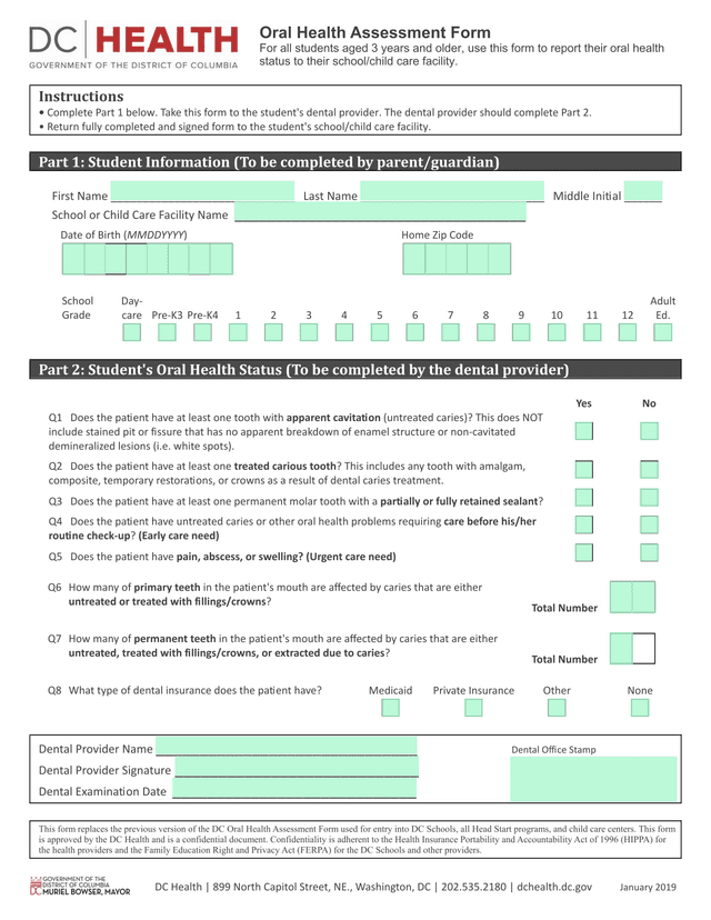 Oral Health Assessment Form screenshot