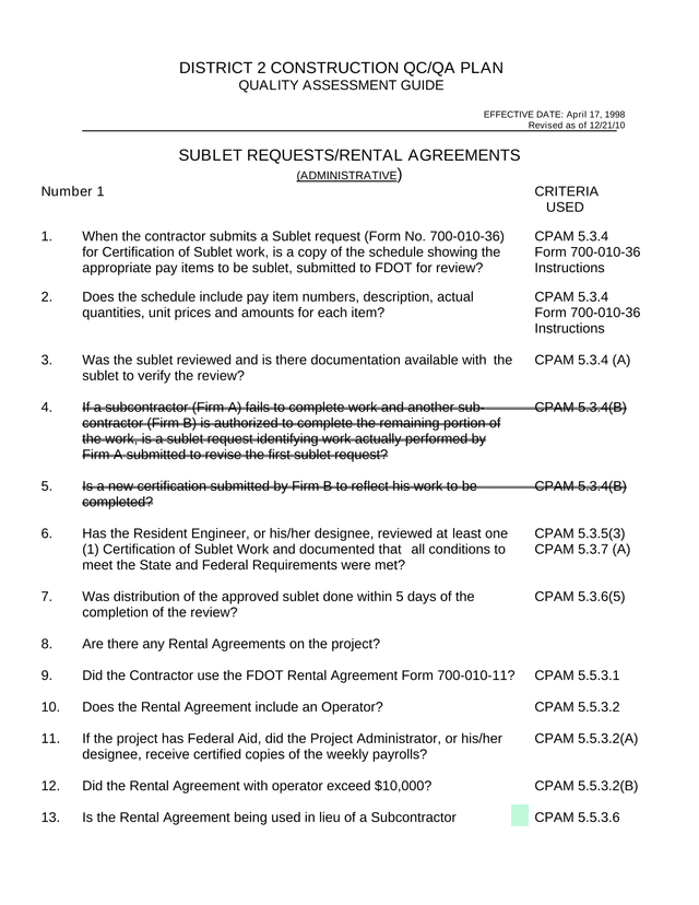 District 2 Construction QCQA Plan Quality Assessment Guide screenshot