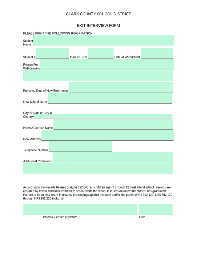 EXIT INTERVIEW FORM screenshot