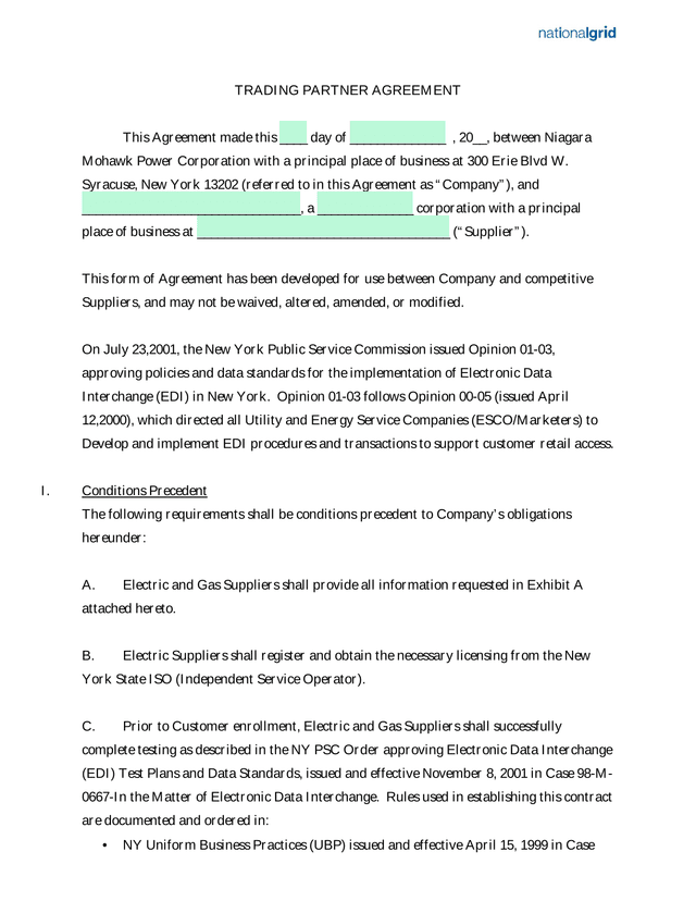 Trading Partner Agreement screenshot