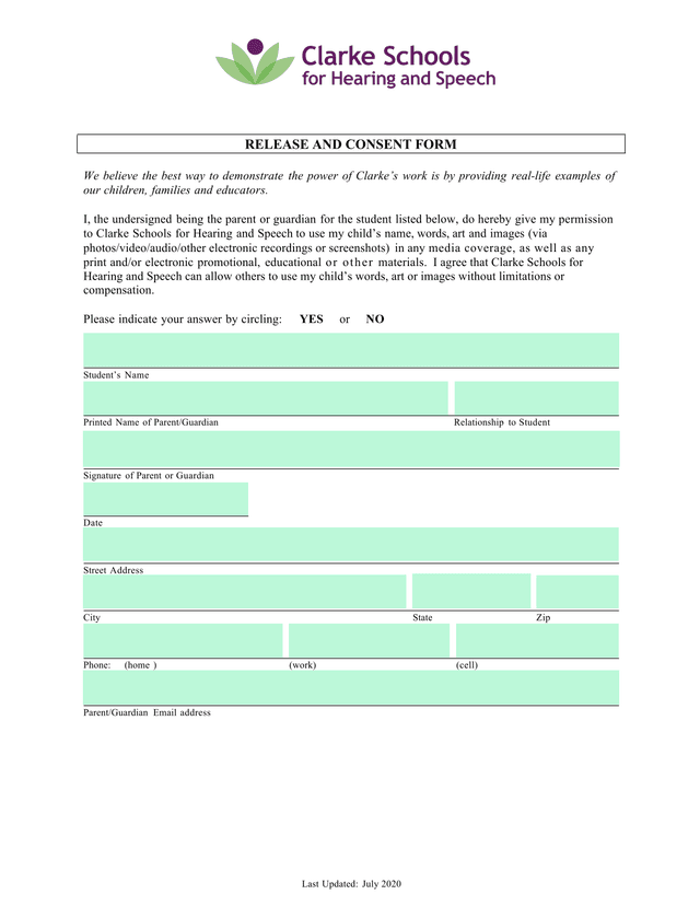 RELEASE AND CONSENT FORM screenshot