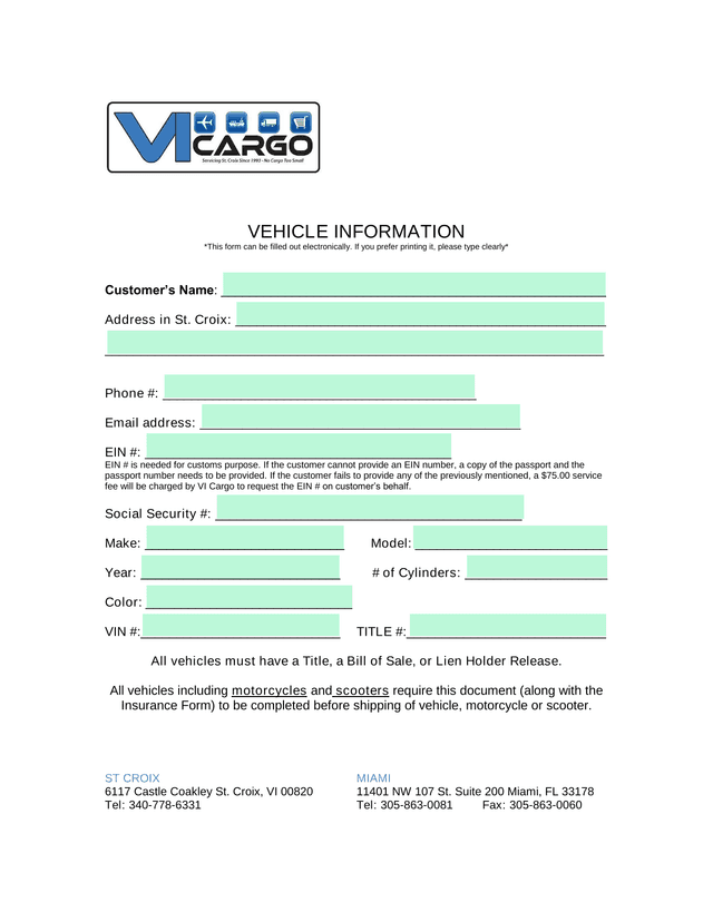 Vehicle Information Form screenshot