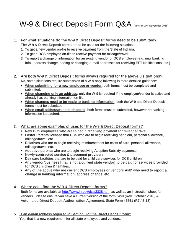 W 9  Direct Deposit Form QA screenshot