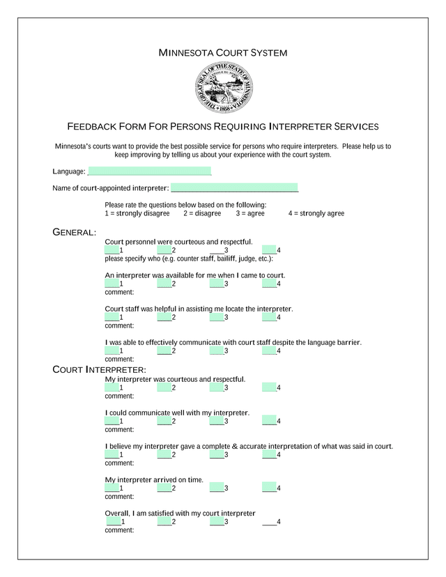 Feedback Form For Persons Requiring Interpreter Services screenshot