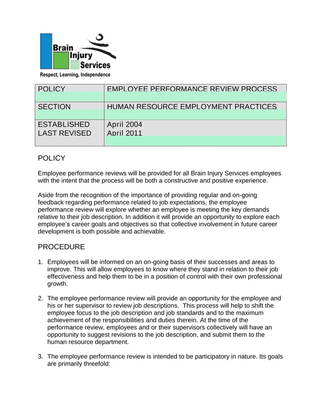Employee Performance Review Process screenshot