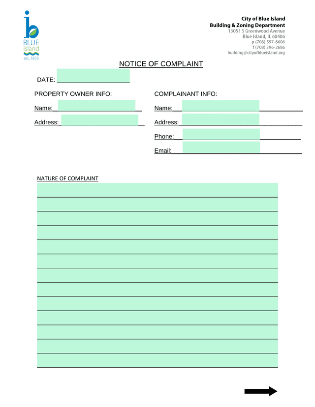 Notice Of Complaint screenshot