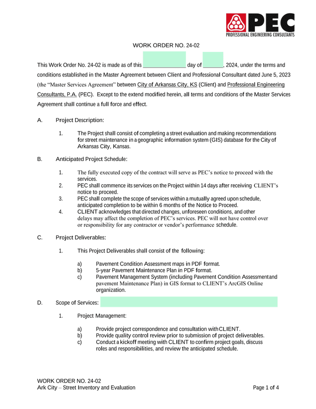 WORK ORDER NO. 24 02 Ark City  Street Inventory And Evaluation screenshot