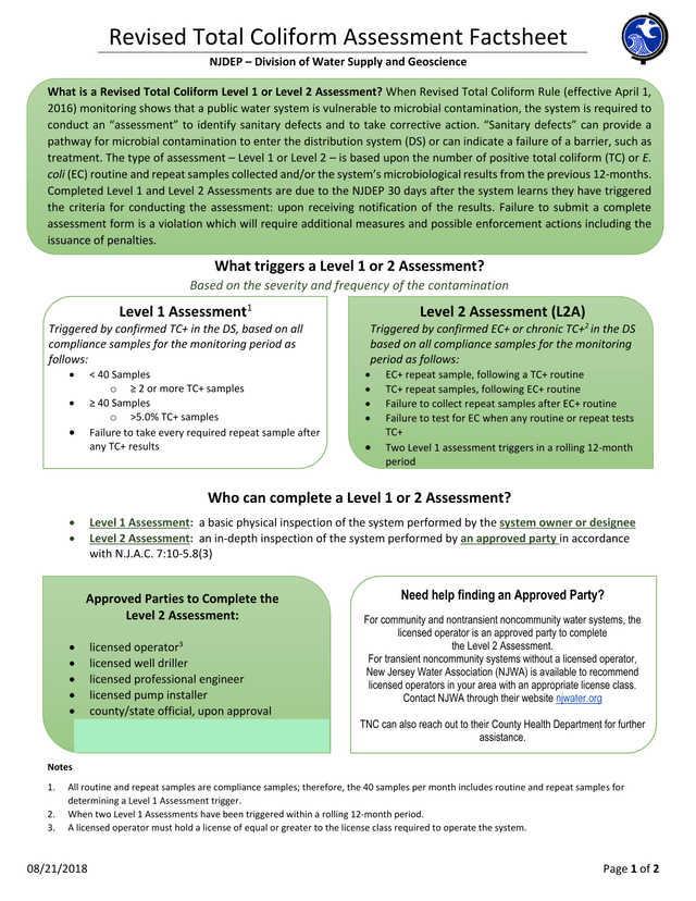 Revised Total Coliform Assessment Factsheet screenshot