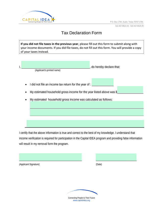 Tax Declaration Form screenshot