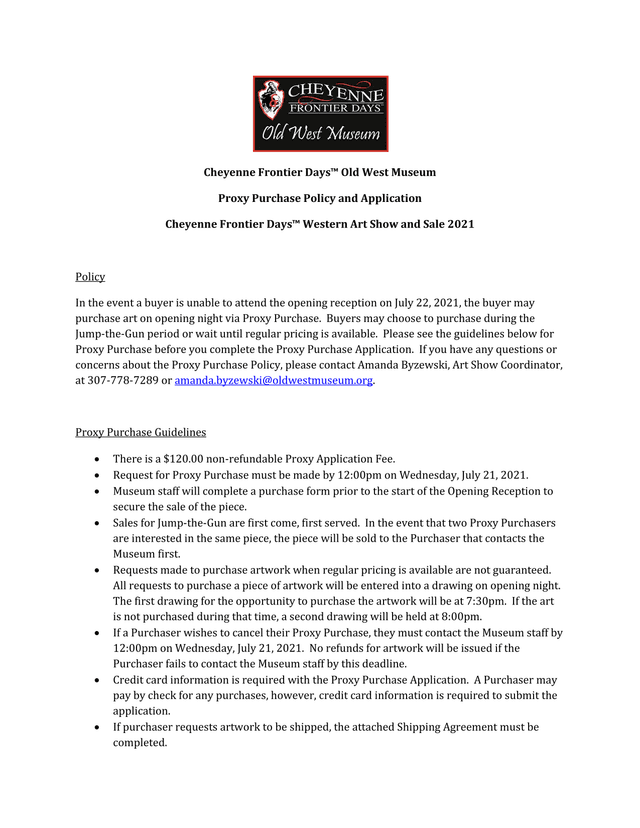 Cheyenne Frontier Days Old West Museum Proxy Purchase Policy And Application screenshot