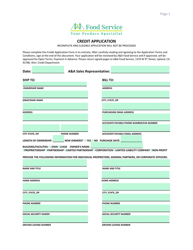 Credit Application screenshot