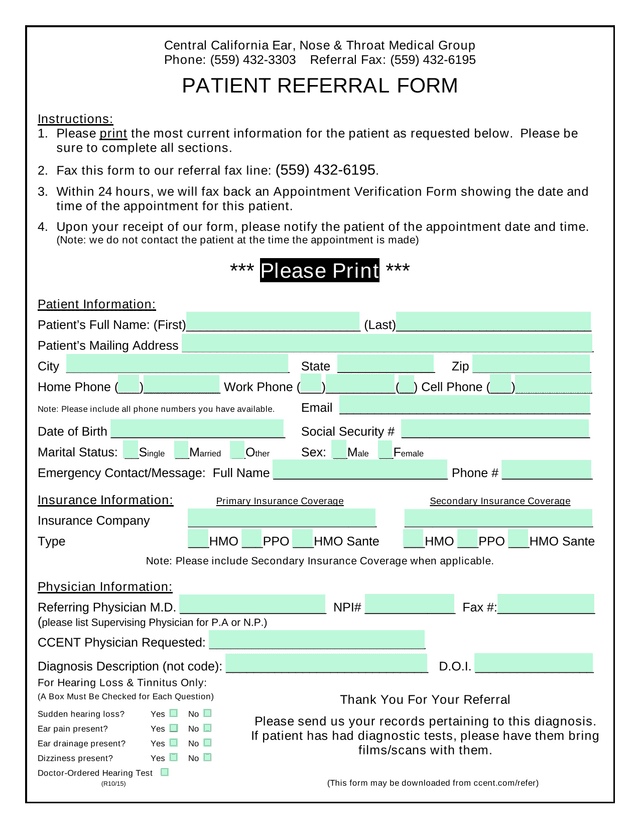 Patient Referral Form screenshot