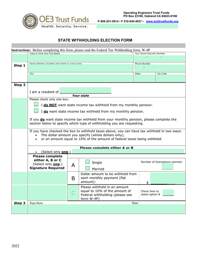 State Withholding Election Form screenshot