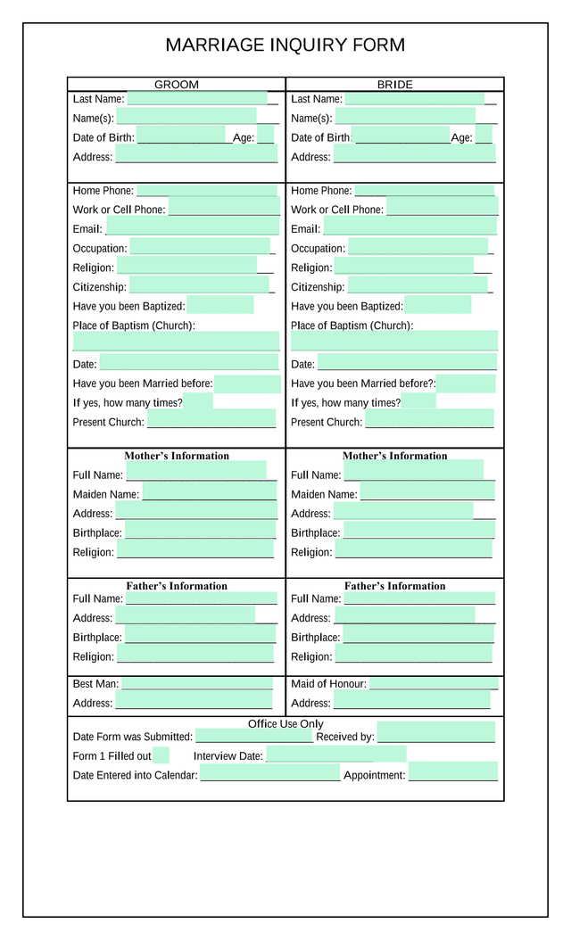 Marriage Inquiry Form screenshot