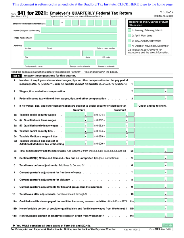 Form 941 For 2021 screenshot