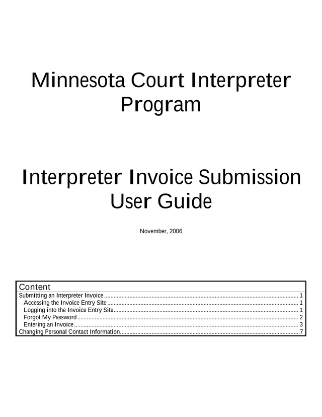Minnesota Court Interpreter Program Interpreter Invoice Submission User Guide screenshot