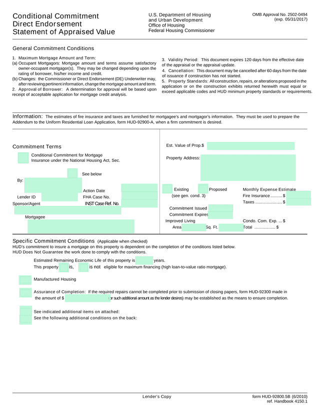 Conditional Commitment Direct Endorsement Statement Of Appraised Value screenshot