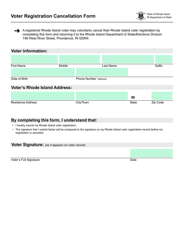Voter Registration Cancellation Form screenshot