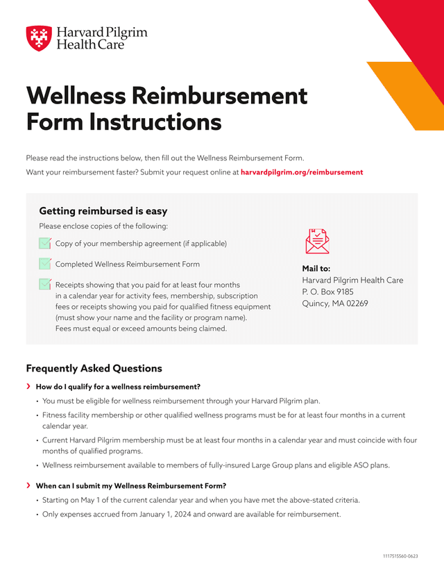 Wellness Reimbursement Form Instructions screenshot