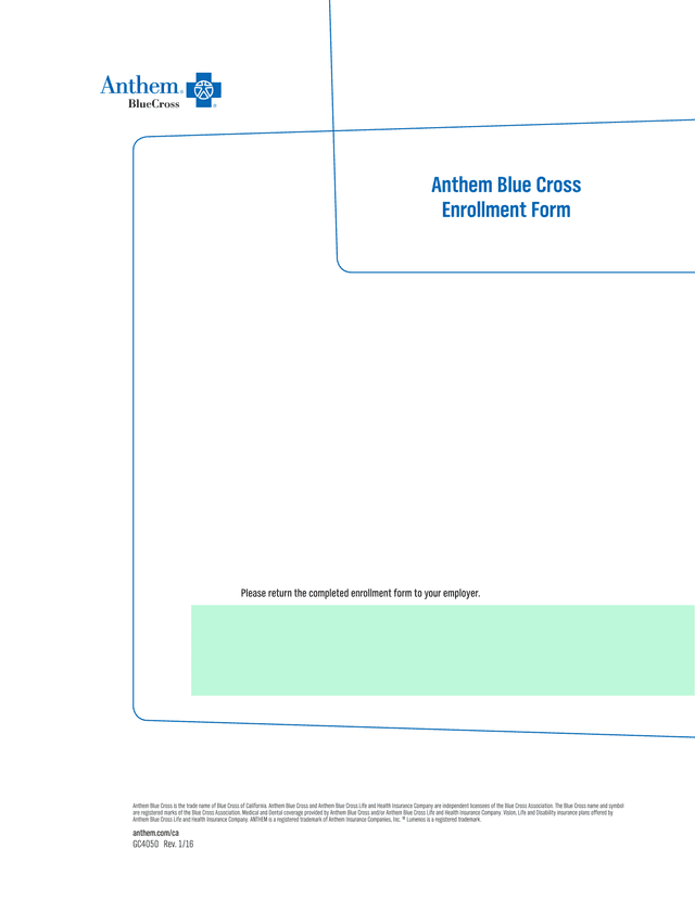 Anthem Blue Cross Enrollment Form screenshot