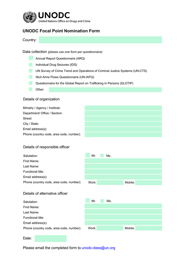 UNODC Focal Point Nomination Form screenshot