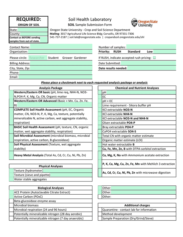 Soil Sample Submission Form screenshot