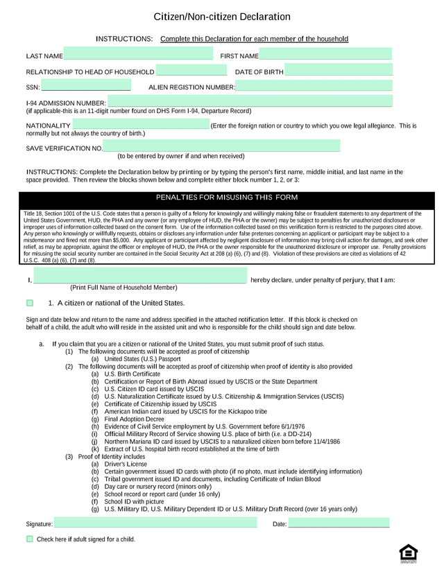 CitizenNon Citizen Declaration screenshot