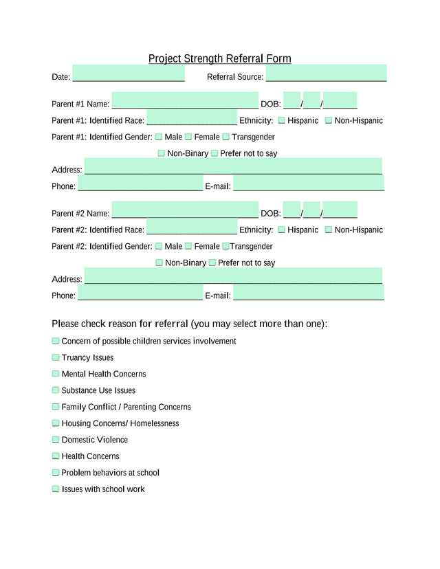 Project Strength Referral Form screenshot