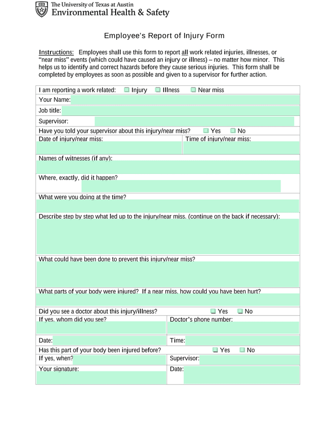 EmployeeS Report Of Injury Form screenshot
