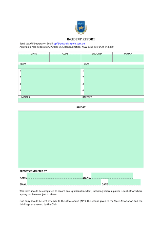 Incident Report screenshot