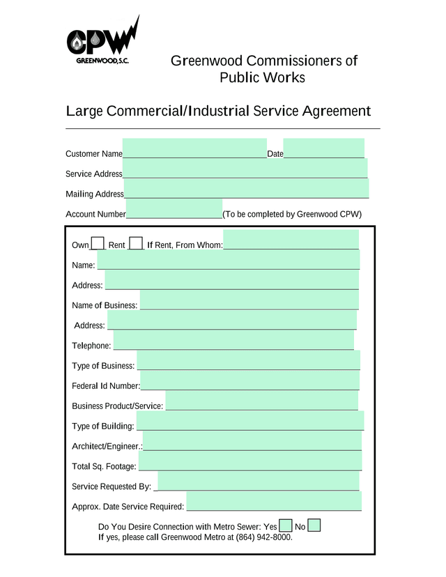 Large CommercialIndustrial Service Agreement screenshot