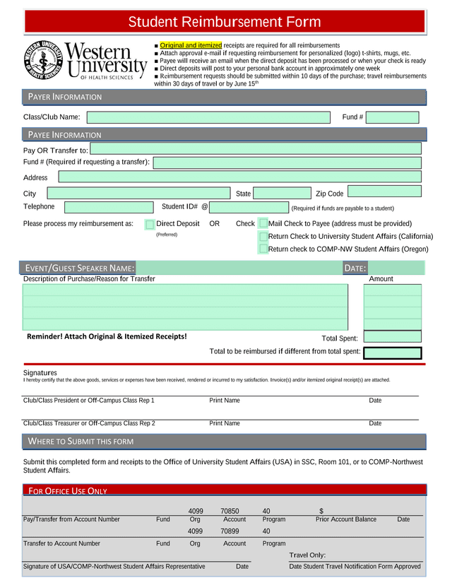Reimbursement Request Form screenshot