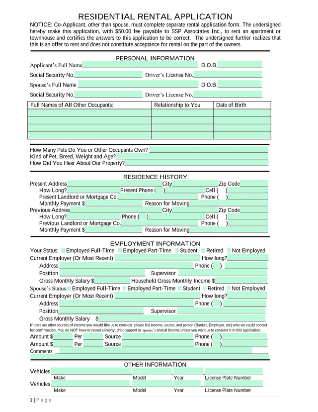 Residential Rental Application screenshot