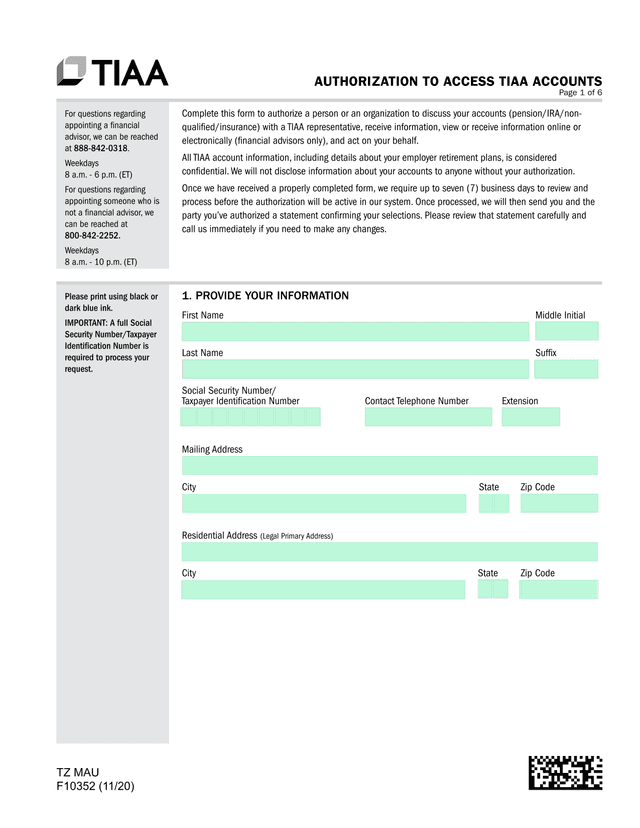 Authorization To Access TIAA Accounts screenshot