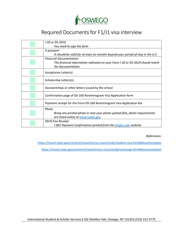 Required Documents For F1J1 Visa Interview screenshot
