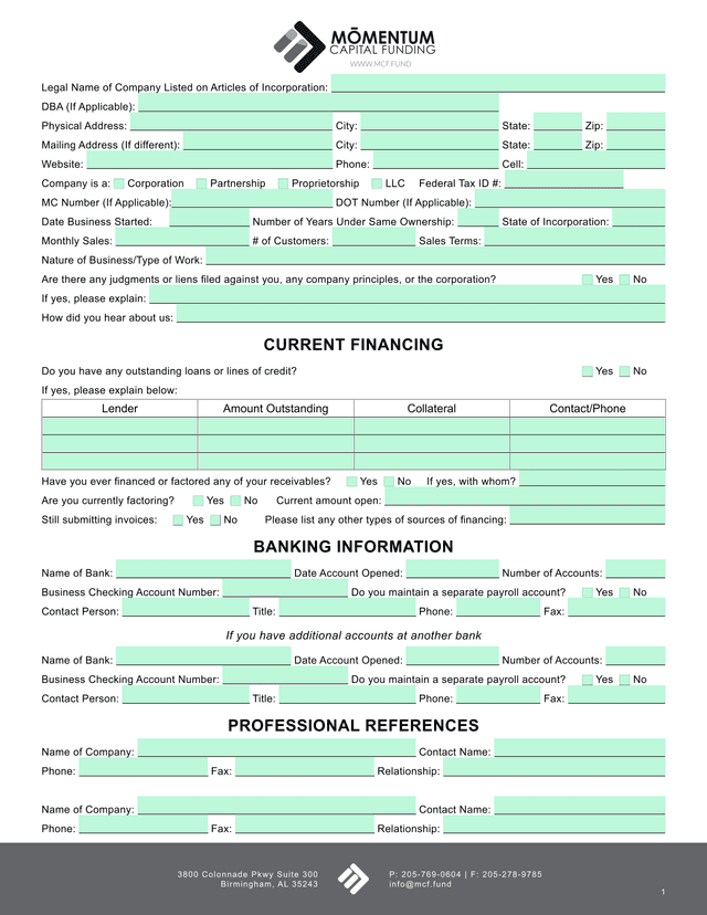Business Credit Application screenshot