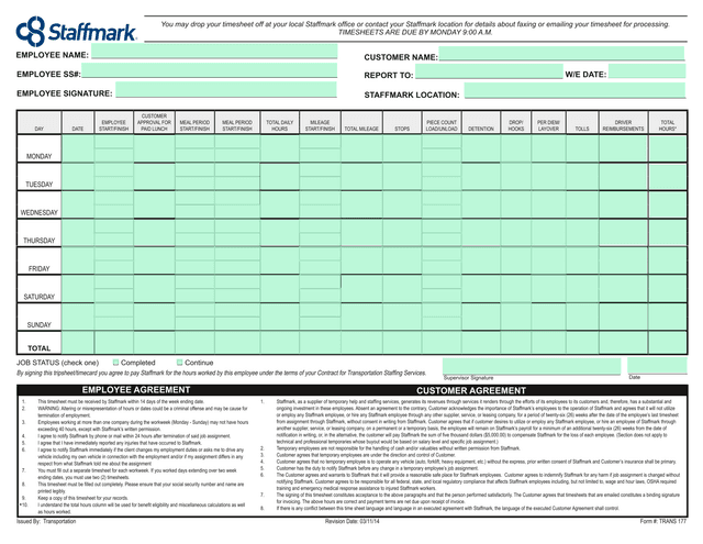 Staffmark Employee Timesheet screenshot