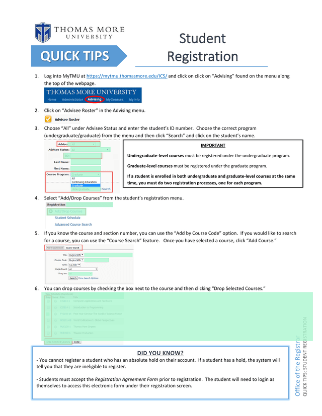Quick Tips Student Registration screenshot