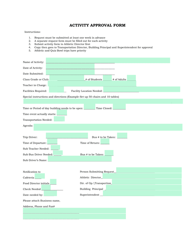 Activity Approval Form screenshot