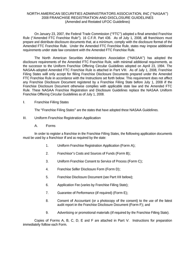 NASAA 2008 Franchise Registration And Disclosure Guidelines screenshot